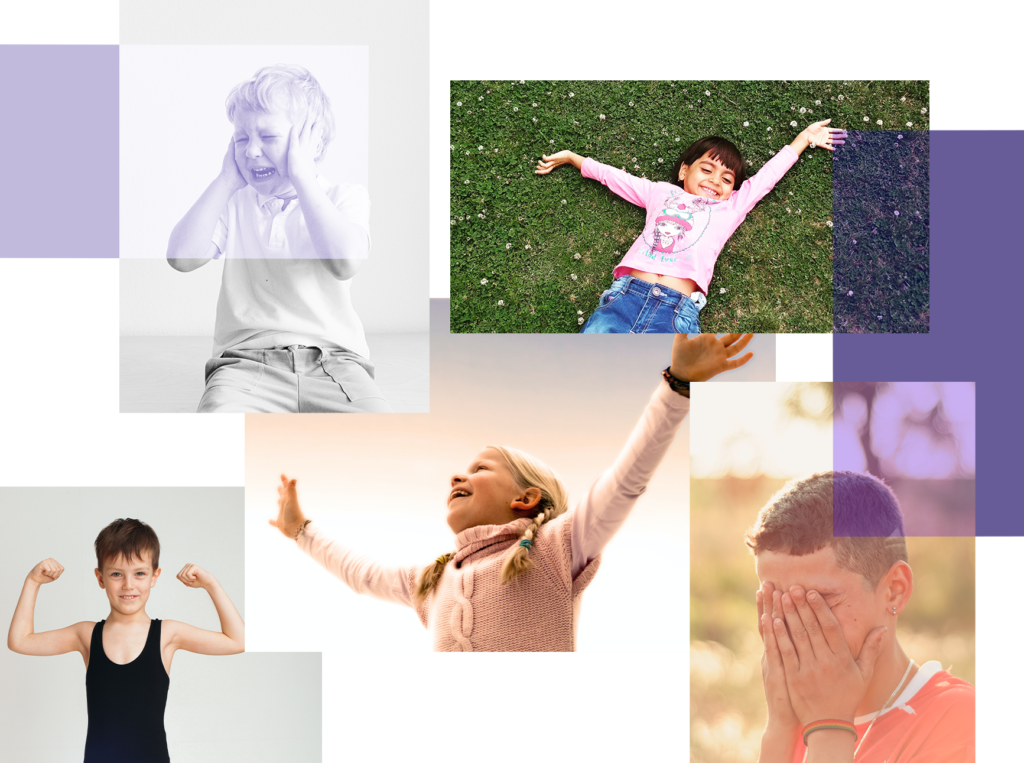 Patchwork de photo d'enfants surmontant leurs stresses et leurs angoisses.
