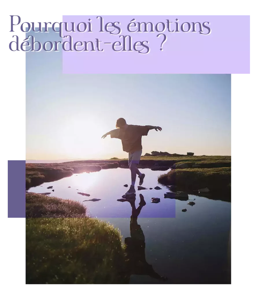 Gestion des émotions enfant et adolescent : Photo d'une jeune personne en train de traverser une rivière en marchant sur des pierres qui en émergent